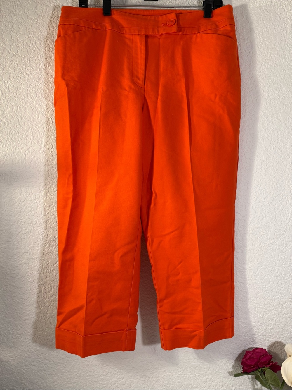 Ann Taylor Curvy Orange Cuffed Cropped Pants Women 12 Cotton Stretch Capri